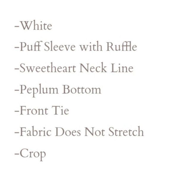 Shein Womens Sz Large White Puff Sleeve Peplum Tie Front Crop Top - Picture 9 of 9